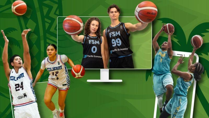 FSM men's and women's basketball teams wearing Pacific Economics jerseys